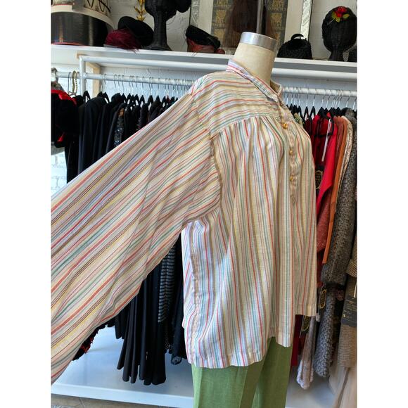 1970s pinstriped cotton tunic by jones size large hippie boho candy striped 38 - Picture 5 of 8